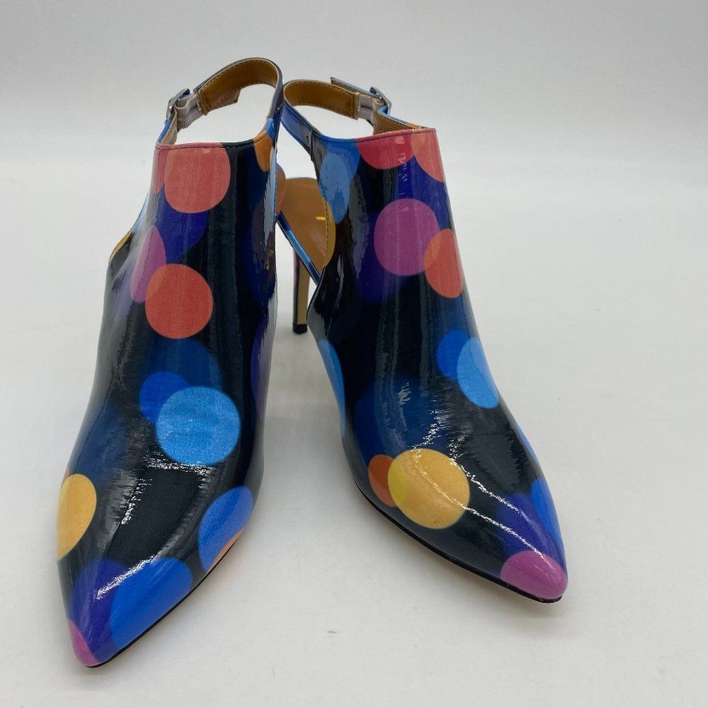 YDN multicolor patent leather pointy toe kitten low heels ankle strap shoes
